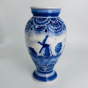 Vase blue windmill and traditional flowers