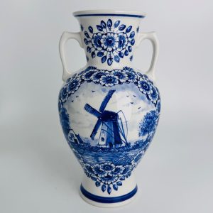 Vase with handles blue windmill and traditional flowers