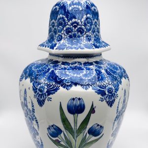 Ginger jar tulips blue/green and traditional flowers(unique)