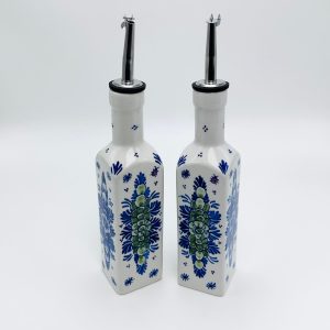 Square oil and vinegar bottle traditional flowers design (set)